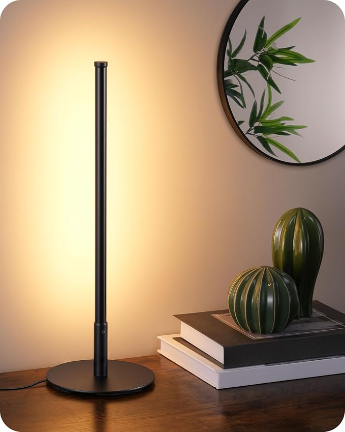 EDISHINE LED Table Lamps for Living Room, Modern Dimmable Desk Lamp, Black | 3 Color Temperature, Memory Function, Metal Finish, Skinny Modern Minimalist Style for Bedroom, Corner