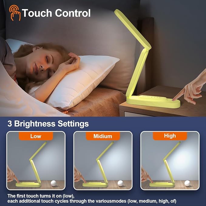 Giryuhd LED Desk Lamp for Office Home & Battery Operated Lamp Rechargeable Lamp Foldable & Portable Light, LED Desk Light Strip, 3 Brightness Dimmable Small Desk Lamp Reading Lamp (Yellow)