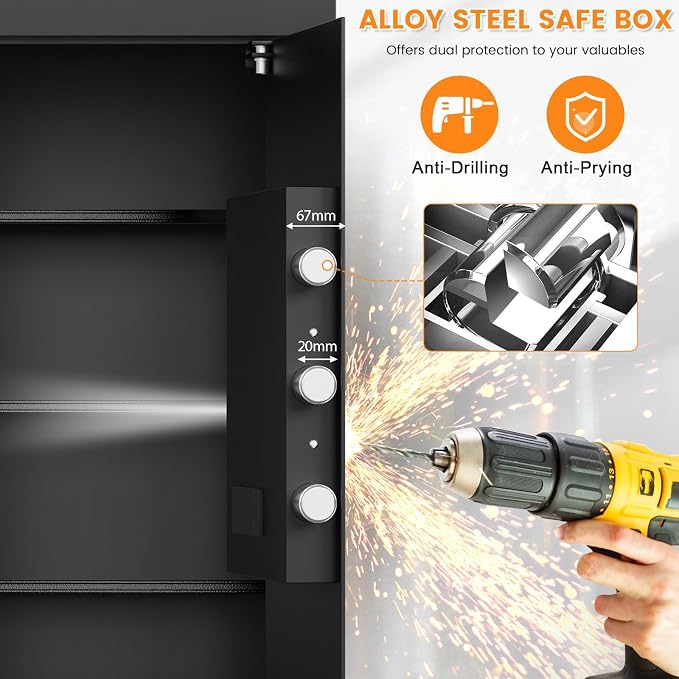6.0 Cu Ft Large Safe Box for Home Use, 27.6"H Heavy Duty Home Safe | with Alarm System, Removable Shelves, Wall/Floor Mountable Anti-theft Security Safe for Money Jewelry Documents