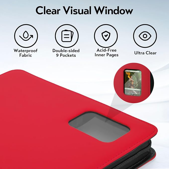 Card Binder 9 Pocket, Trading Card Binder with Clear Window Design, 720 Double Sided Pocket PU Collection Binder, Card Albums for MTG, TCG, and Sports Cards(Red)