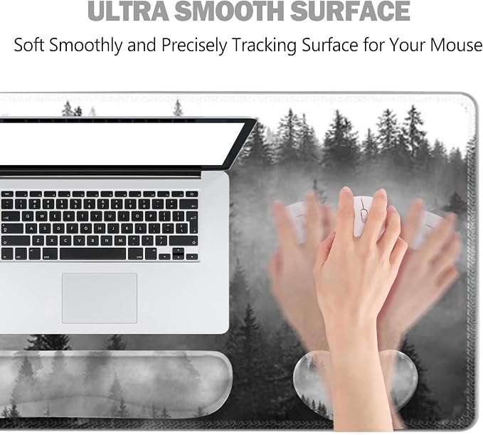 ToLuLu Extended Gaming Mouse Pad, Ergonomic Keyboard Mouse Wrist Rest Set | Large Desk Mat with Stitched Edges, Non-Slip Base Memory Foam Support Mousepad for Home Office Game Study, Tree Forests