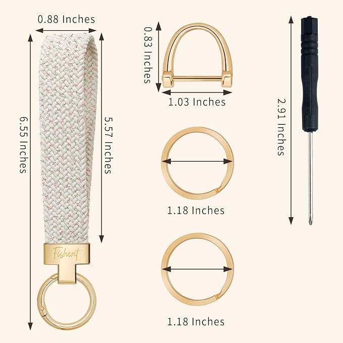 Fishent Stretchy Wristlet Keychain, Cute Key Chain, Woven Wrist Lanyard for Car Keys with 3 Keyrings and D-ring for Women Men