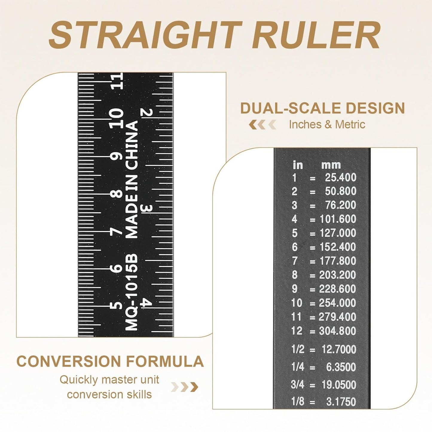 HARFINGTON 2pcs Metal Straight Ruler 15cm Metric SAE Aluminum Alloy Measuring Rulers Scale Tool with Hole for Measure Study Reading Classroom Office, Black