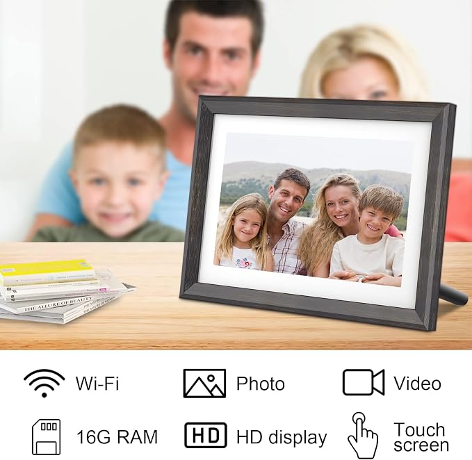 Frameo Digital Picture Frame WiFi 10.1 inch IPS Touch Screen HD Display,16GB Storage, Auto-Rotate,Easy Setup to Share Photos or Videos via Frameo APP
