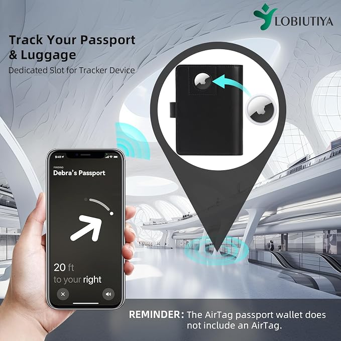 Passport Holder For Travel with Slot for AirTag & Luggage Tag Cover – RFID Blocking Travel Passport Wallet for Women/Men/Family | PU Leather Passport Case with Extra Money Pocket, Black