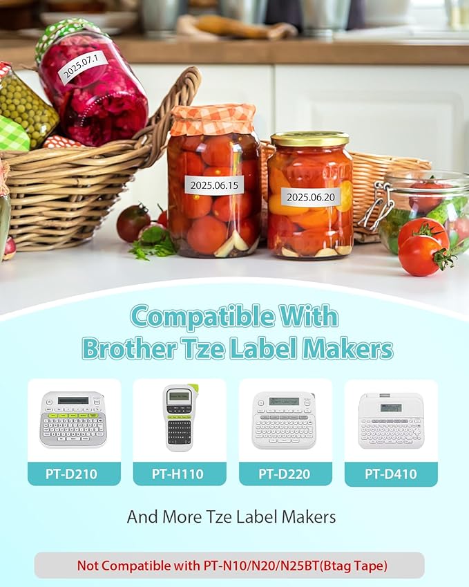 Tze231 Compatible for Brother Tze-231 Label Maker Tape 12mm 0.47 Laminated Black on White P-Touch Tz231 Tze Tz Refills Work with Ptouch Tz-231 PT-D220 D210 H110 D400 D410 D600, 4-Pack