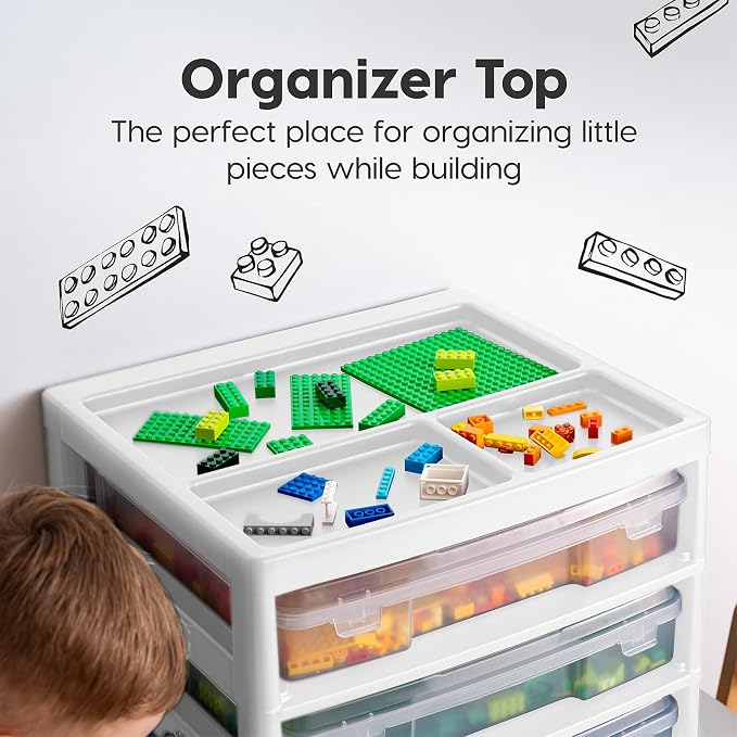 IRIS USA Desk Organizer |Made in USA| 3-Tier Cases - White/Clear | Fits 12"x12" Paper, Built-In Handles, Storage Unit with Supply Top for Craft, Art, Office Supplies, Pens & Pencils