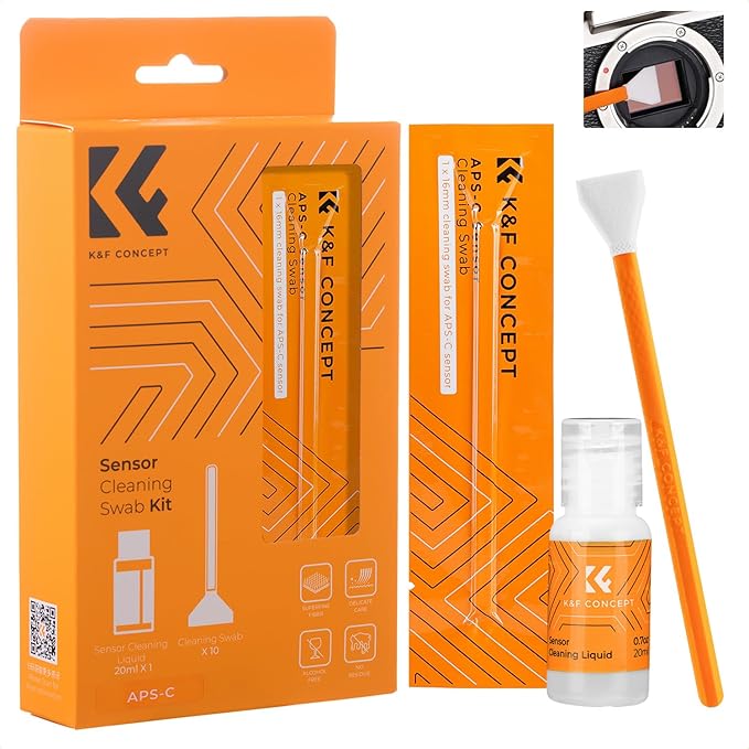 K&F CONCEPT 16mm APS-C Sensor Cleaning Swab*10 + 20ml Sensor Cleaner, DSLR SLR Digital Camera CMOS and CCD Sensor Cleaning Swab Kits for Nikon Sony Canon Camera Clean