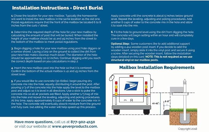 4Ever Products Vinyl Mailbox Post System - Includes Black Steel Mailbox and Custom Address Plate (White)