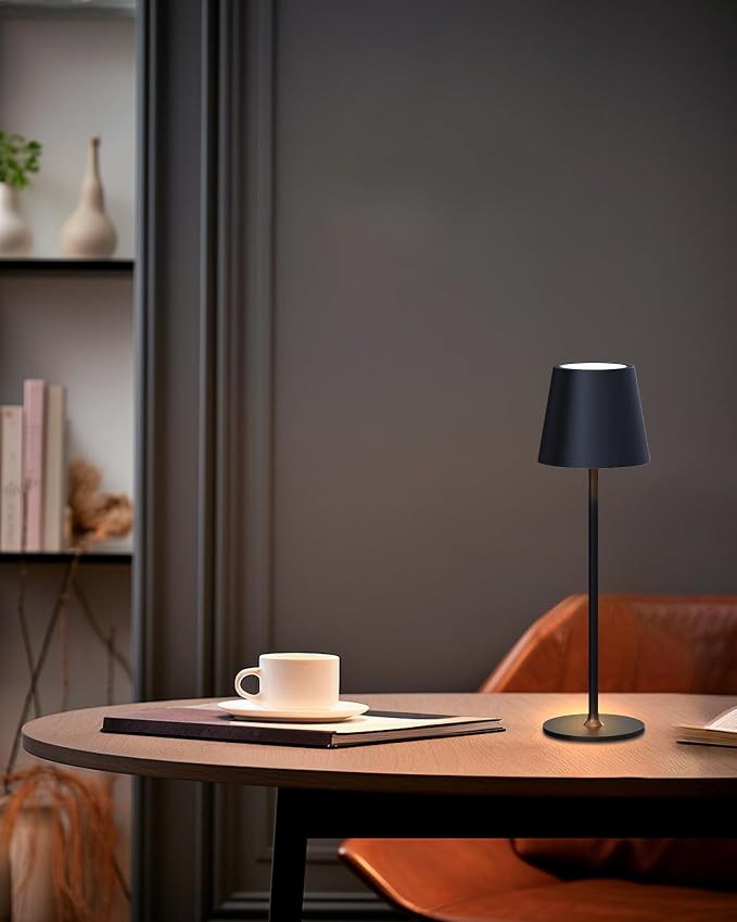 JACKYLED Cordless Table Lamps Rechargeable, 3 Adjustable Height, 5000 Capacity Operated, 3 Colors Smooth Dimming, Portable LED Waterproof Table Lamp for Dining, Bedroom, Outdoor- Black