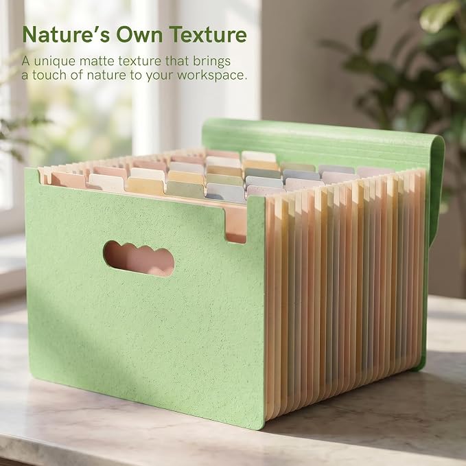 ABC life 26 Pockets Accordion File Organizer, Meadow Green | Expanding File Folder for Letter/A4 Size, Portable Document Holder with A-Z Tabs for Tax Receipt, School, Home, Office