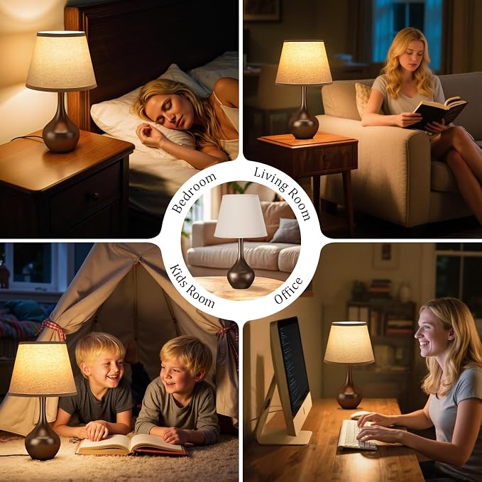 16.1" Touch Table Lamp for Nightstand, 3 Way Dimmable Small Bedroom Lamp | Touch Control, Bulb Included, Brown Bedside Lamps for Desk, Night Stands, Living Room, End Table, Corded