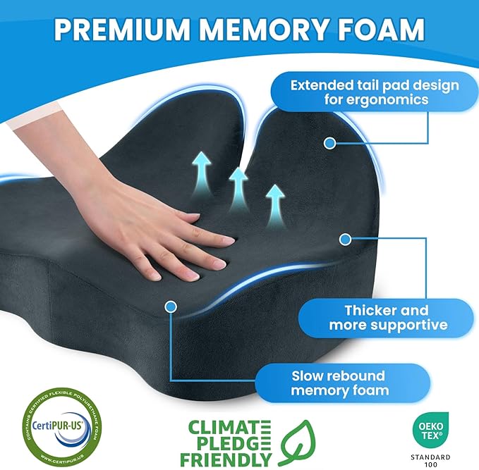 Seat Cushion, Memory Foam Office Chair Seat Cushion for Office Chairs/Car/Long Trip/Desk Chair/Gaming, Large Size for Sciatica & Hip & Tailbone Pain Relief, Sciatica Support (Deep Green)