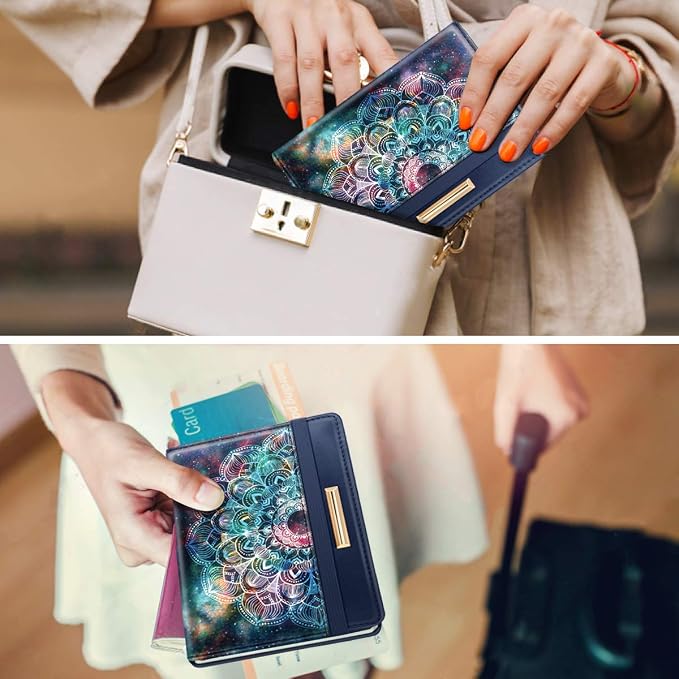 Coco Rossi Passport Holder for Travel Women Slim RFID Passport Cover Wallet | Travel Essentials, Passport Book Holders, Passport Wallet Cover Case, PU Leather, Cute, Thin, Spliced Design, Mandala