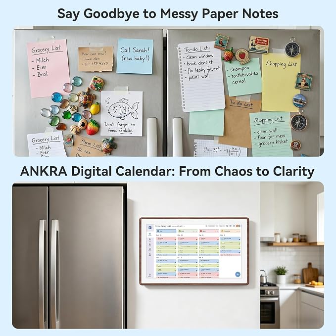 ANKRA 15.6" Digital Calendar, No Subscription Electronic Wall Calendar, Interactive Touchscreen Display for Family Schedules, Meal Planner, Chore Chart with Rewards, Digital Photo Frame, Wall & Desk Mountable (Walnut)