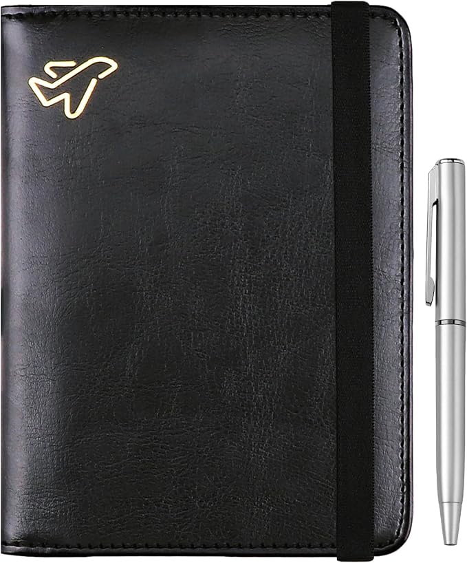 WALNEW Passport Holder for Travel, RFID Passport Cover Wallet for Women Men, PU Leather Passport Book Card Holder Case with Pen, Travelling Essentials for Flying | PU Leather Passport Cover Case with Pen Holder, Travel Must Haves Accessories, Passport ...