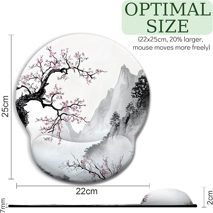 LIMKRIAN Japanese Ergonomic Mouse Pad with Gel Wrist Rest, 9.8 x 8.6 in | Non-Slip PU Base, Smooth Surface, Cooling Gel Eases Wrist Pain, Comfort Wrist Support Computer Office Desk Accessories Decor