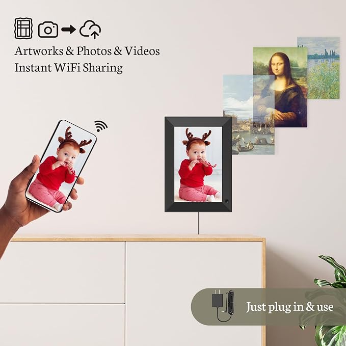 BSIMB 8 Inch Digital Picture Frame Touch Screen, 1280x800 HD WiFi Electronic Photo Web Frame Display 16GB, Share Pictures/Videos via App/USB/SD Easy Setup Gifts for Mom, Auto-Rotate, Solid Black