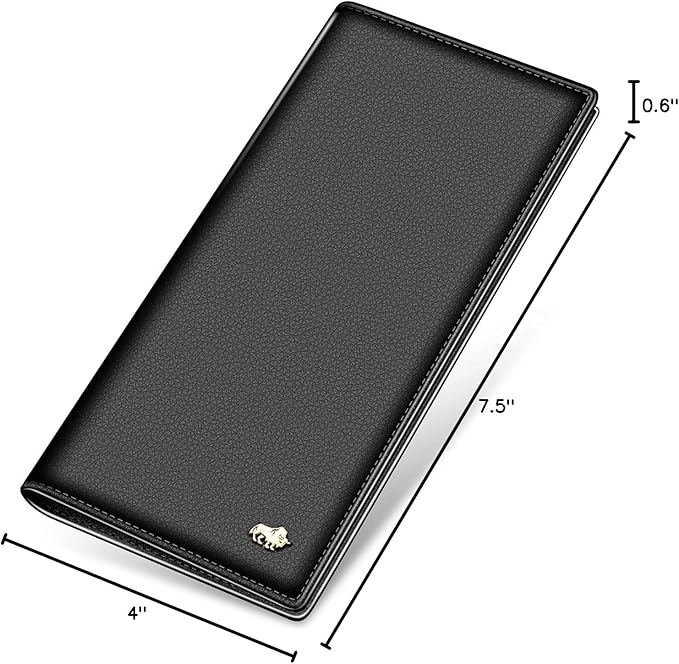 BISON DENIM Long Wallet for Men, RFID Leather Bifold, 12 Card Slots, Black | mens long bifold wallet checkbook billfold credit card holder id window zipper coin pocket slim cowhide purse organizer