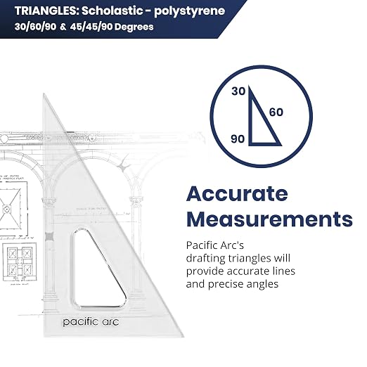 Pacific Arc's Scholastic Triangle - 12 inch - Clear - 30/60 Angle - Plain Edge - Polystyrene - Technical Drawing Tools, Drafting, Architect and Engineering.
