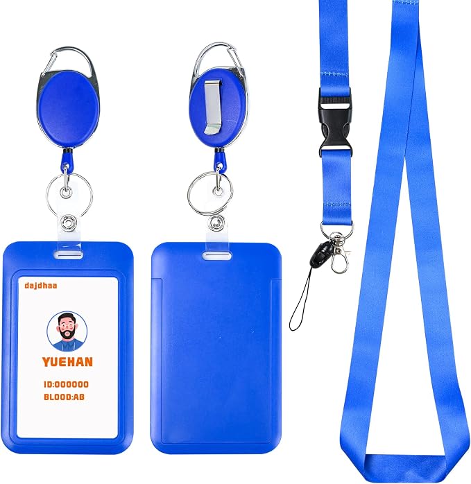 Blue Retractable Badge Reel with Carabiner Clip, Lanyard for Keys Badge Holder Work ID Name Card for Nurce Teacher Women Gifts