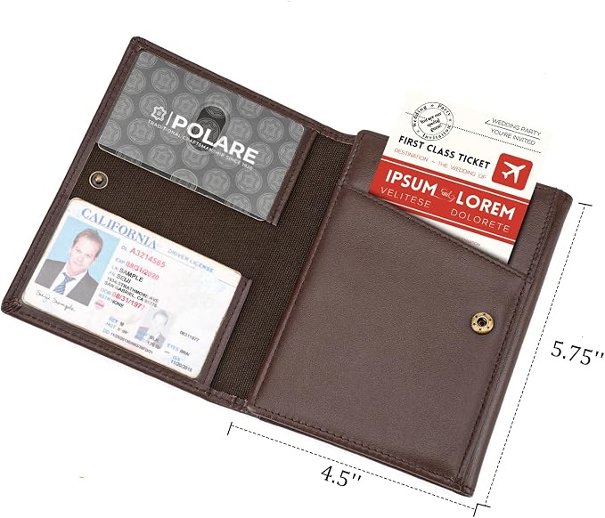 Polare Napa Leather Pilot Wallet Passport Holder RFID Blocking Tri-fold Travel Cover Document Organizer for Aviation Professionals (Coffee with AirTag Slot)