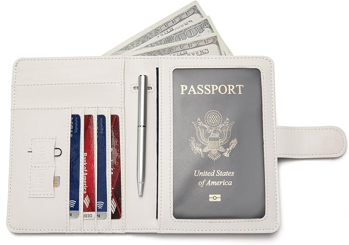 Passport Holder for Travel Essentials, RFID Blocking Passport Wallet Cover with Magnetic Closure, Passport Book Holders for Women and Men (Irises)