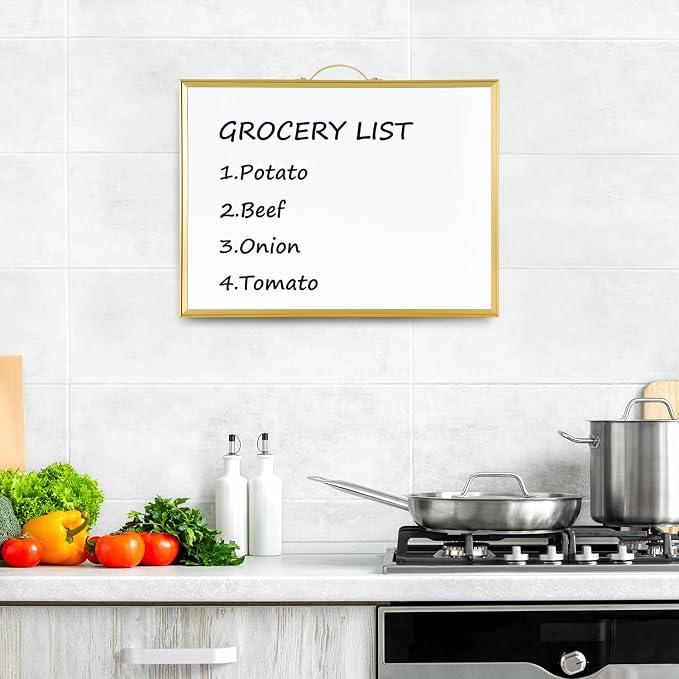 White Board Calendar - 12 X 16 Inches Magnetic Dry Erase Board Monthly Calendar, Double Sided Whiteboard with a Handle, to Do List Notepad for Office, Home, School, Gold Aluminum Frame