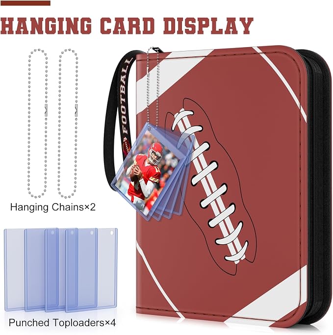 Mlikero 720 Pockets Football Card Binder, Sports Card Binder with Card Display Design, Premium Card Ablums with Sports Pattern Wristband Fit for Football Cards 2026