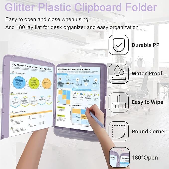SFLHHDM Clipboard with Storage,Storage Clipboard with Pen Holder, A4 Binder Clip Boards 8.5x11 with Low Profile Clip,Side Opening Nursing Clipboards, Clipboards Folder for Office Supplies-Dusty Purple