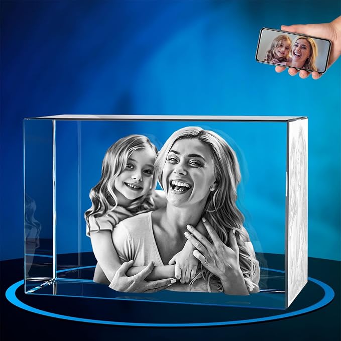 ArtPix 3D Crystal Photo, Personalized Gifts for Women, Wife, Mom, Her, Him, Men, Great Customized Gift With Your Own Photo - Anniversary, Wedding, Birthday - Custom Glass 3D Laser Etched Picture Frame