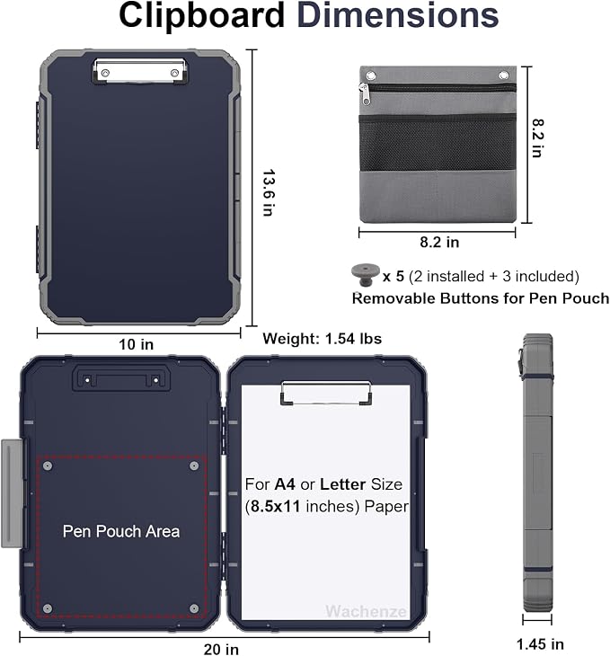 Thicker Clipboard with Storage, Internal Pen Pouch Included, A4 / Letter Size, High Capacity Organization Box for Teachers Nurses, Plastic Coated Clipboard Binder for School Office Supplies