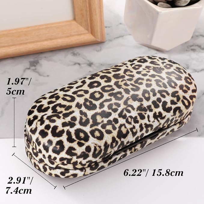MoKo Double Eyeglass Case, Contact Lens Case with Mirror Tweezers Remover, 2 in 1 Double Sided Portable Contact Lens Box Holder Container Storage Kit Sunglasses Pouch for Men & Women, Leopard