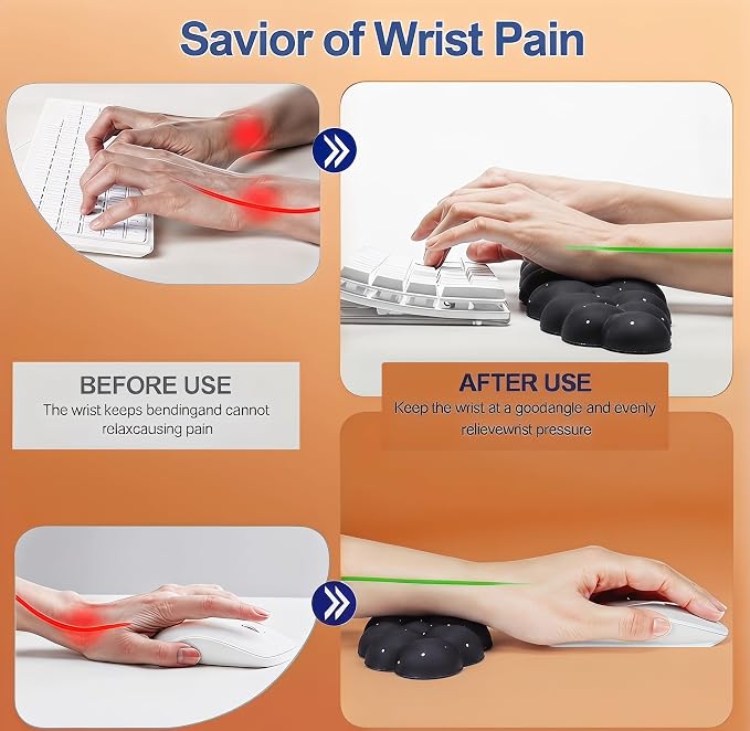 Silky Cloud Wrist Rest Set for Keyboard & Mouse, 16.9", Black Star | Memory Foam Arm Rest with Ergonomic Support Fits Full Keyboards and Reduces Typing Fatigue for Office, Gaming and Home Use