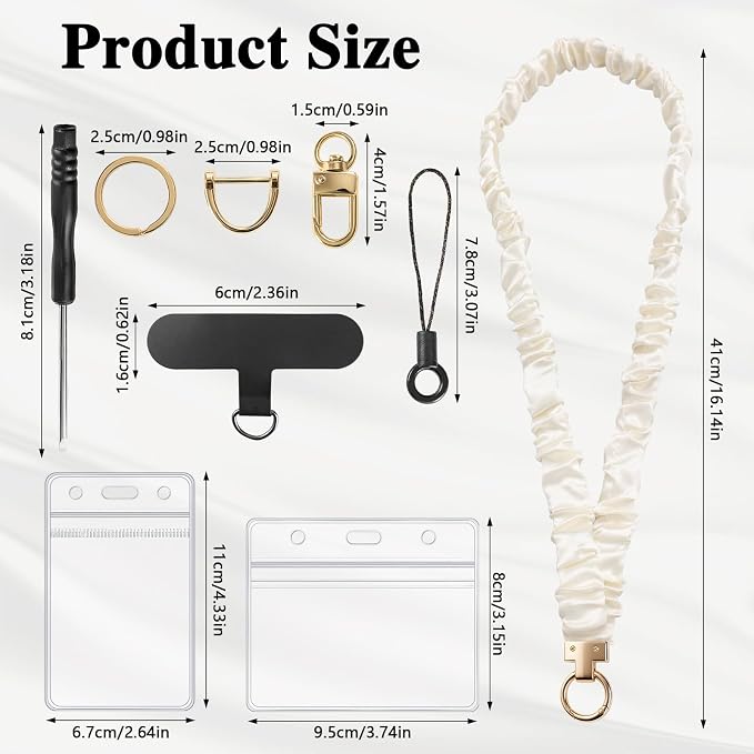 Prudiut Scrunchie Lanyard for ID Badges, Retractable Teacher Lanyards Black Stretchy Scrunchie Lanyard with ID Holder for Women (Beige)