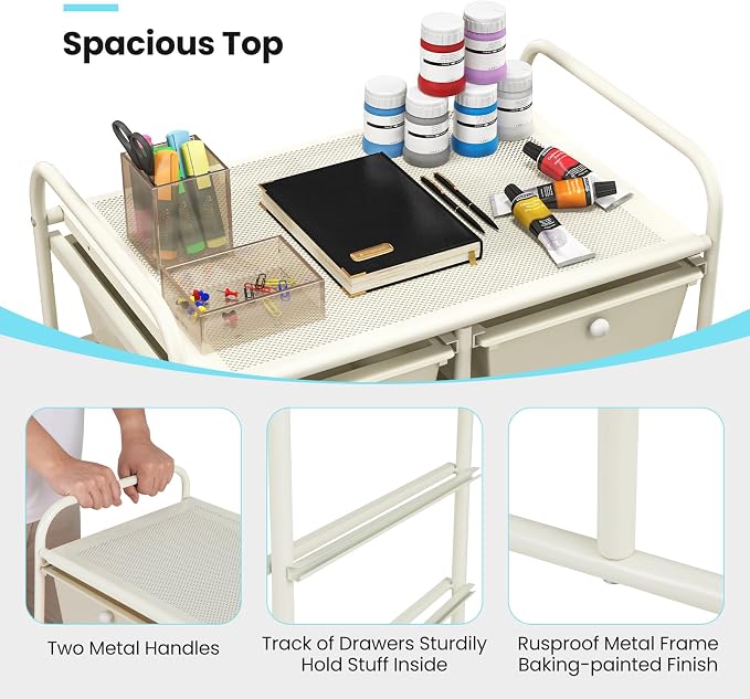 BECOMFORT 10-Drawer Rolling Cart with Drawers, Storage Cart on Wheels, Teacher Classroom Organizers with Metal Frame, Mobile Craft Cart, Trolley Utility Cart for School Office Play Room