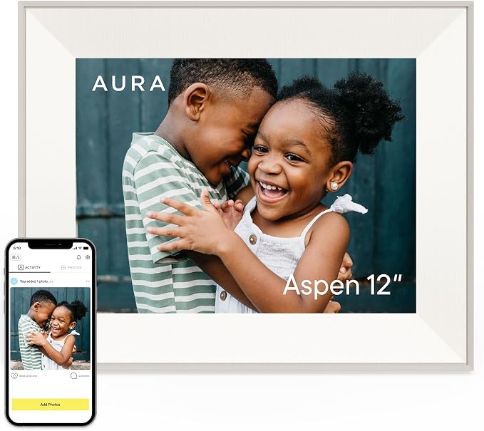 Aura 12" HD WiFi Digital Picture Frame – Free Unlimited Cloud Storage – Send Photos from Phone – No Subscription – Auto On/Off – Gift for Parents & Grandparents (White Mat, 12")