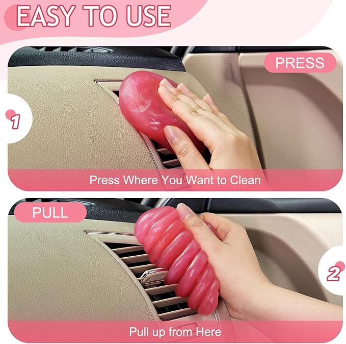 TeSabMi Car Cleaning Gel Car Cleaning Putty Car Putty Car Interior Cleaner Car Slime Car Detailing Kit Car Accessories Gifts for Dad Men Him Women Stocking Stuffers Pink