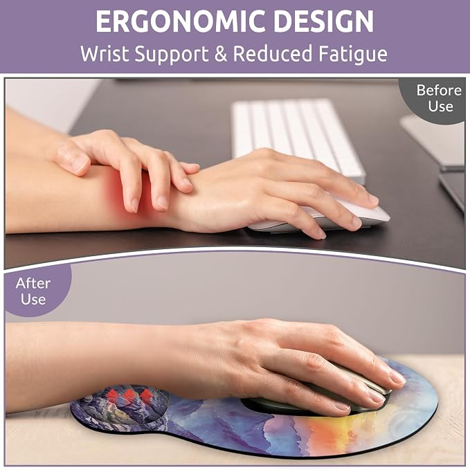 KONVINIT Ergonomic Mouse Pad with Wrist Rest, Small Mousepad with Non-Slip Rubber Base and Smooth Surface, Beach Mouse Pads for Desk, Office Desk Accessories