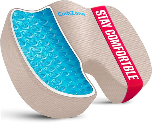 Office Chair Seat Cushion, Cooling Gel Enhanced Memory Foam Cushion for Long Sitting - Back, Sciatica, Coccyx, Tailbone Pain Relief Pillow - for Office, Gaming, Car, Wheelchair - Khaki, X-Large