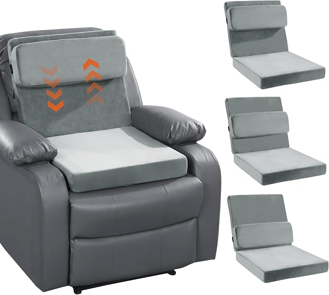 HOMBYS Recliner Seat Cushion with Lumbar Support Pillow and Adjustable Headrest, Medium Firm Foam Filling Chair Pad and Back Support, Non-Slip Design for Comfort and Pressure Reduce, Gray
