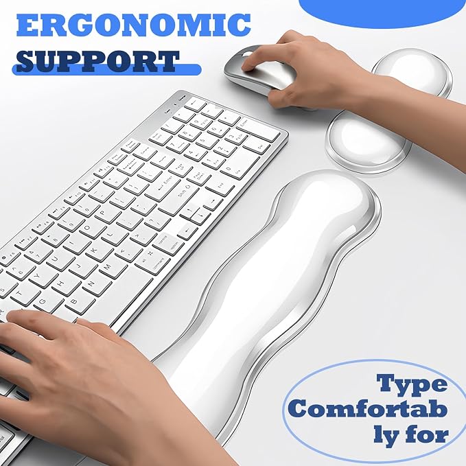 Silicone Gel Keyboard and Mouse Wrist Rest Set, Ergonomic Cool Non-Slip Pad for Typing Pain Relief, Comfort Support for Office Home Computer Laptop, White ﻿ ﻿