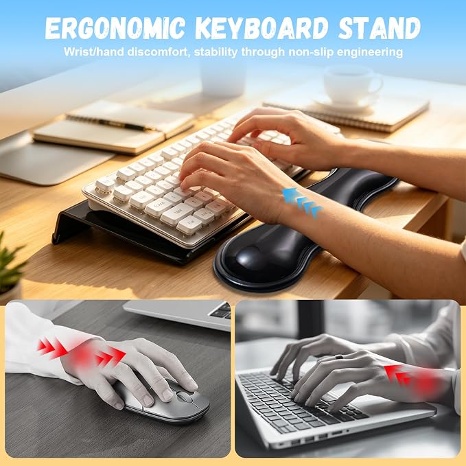 Computer Acrylic Keyboard Stand for Desktop, Ergonomic Clear Gel Wrist Rest for Keyboard and Mouse,Laptop,Typing