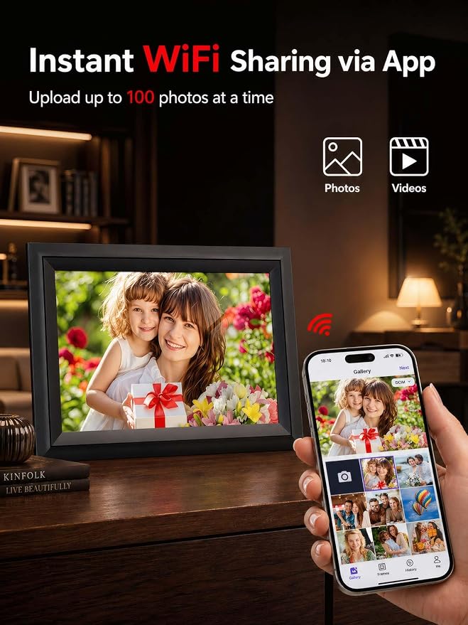 SAMMIX Digital Picture Frame 10.1 Inch WiFi Digital Photo Frame Electronic, IPS Touch Screen, 16GB, Tabletop&Wall-Mounted, Share Photos and Video with Uhale App, Birthday Gifts for Mom Women