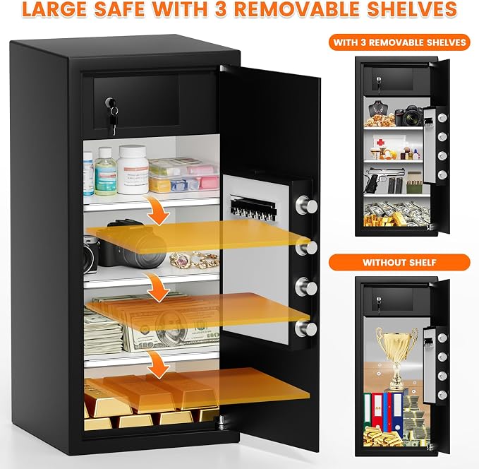 31.5"H Large Safe Box for Home & Office | 8.0 Cu Ft Heavy Carbon Steel Safe | Electronic Combination Lock | Double Safer - Add A4 Fire Waterproof Bag & Built-in Lock Box | Wall & Floor Mount for Valuable