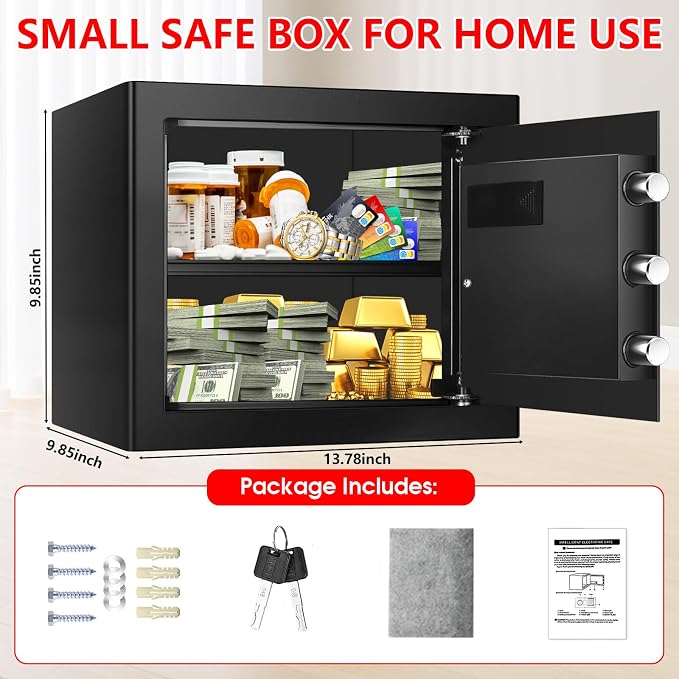 1.3 Cuft Small Fire Safe for Home Use, Anti-theft Fire Proof Safe Box with Digital Keypad, Spare Keys and Removable Shelf, Security Safes Fireproof Waterproof for Document Money Valuables