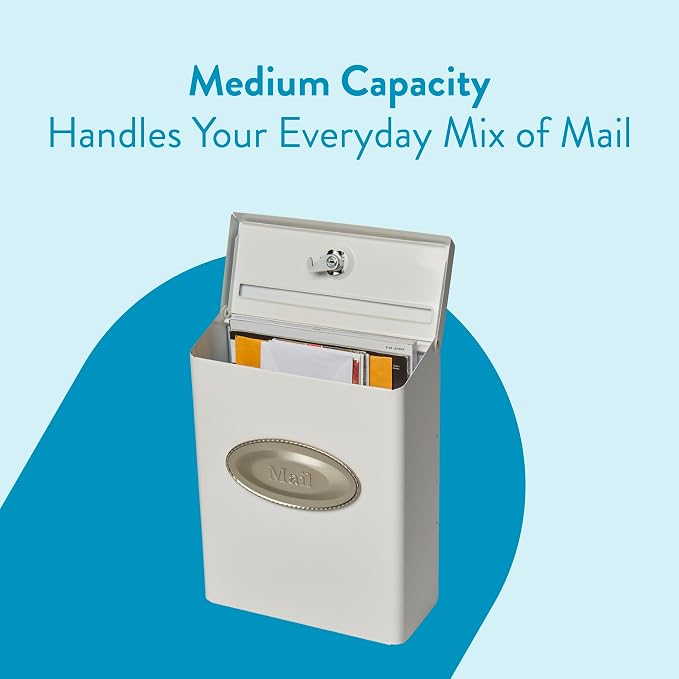 Architectural Mailboxes Designer Galvanized Steel, Locking Wall Mount Mailbox, White with Satin Nickel