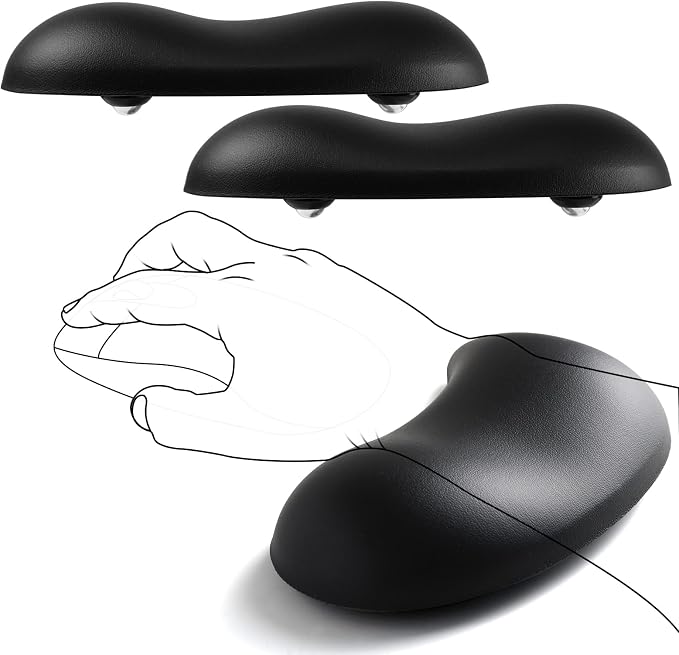 JIKIOU Ergonomic Gliding Palm Rests, Gel Mouse Wrist with Leather Surface | Sliding Wrist Pad with 4 Smooth Scroll Wheel, Fast Mouse Wrist Glider Designed for Office Computer Home Gaming, 2 Pack Black