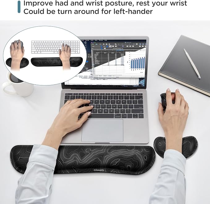 Gimars Enlarge Silky and Superfine Fabric Gel Memory Foam Keyboard Wrist Rest Set, Ergonomic Keyboard Mouse Wrist Support for Typing Pain Relief, Comfort for Office, Gaming, Computer-Map Pattern