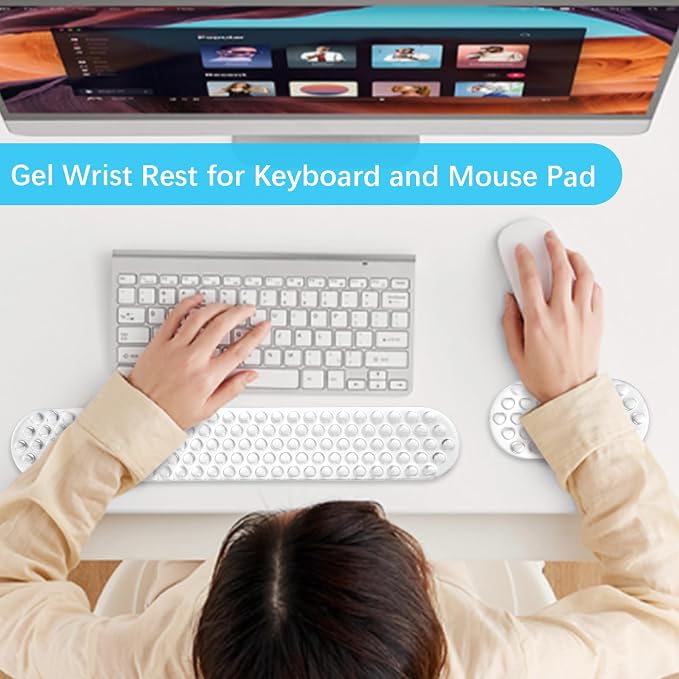 MOSISO Gel Wrist Rest Support for Mouse Pad&Keyboard Set, Transparent | Ergonomic Massage Keyboard&Mouse Pad Set, Non-Slip Base Pain Relief&Soft Cooling Gel Computer Easy Typing Pad for Home/Office